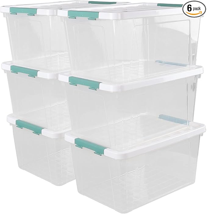 Xyskin 35 Quart Clear Large Storage Box Plastic Storage Bins Set of 6