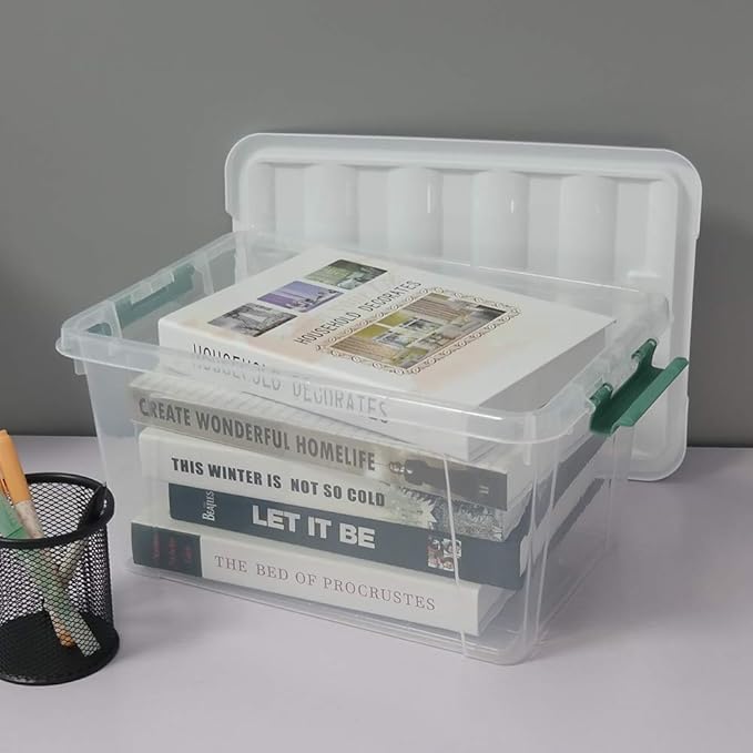 Gloreen 14 Quart Clear Storage Bins with Lid and Handle Multipurpose Stackable Plastic Storage Latches Box/Containers