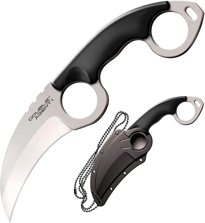 COLD STEEL Double Agent Durable Lightweight Japanese AUS8A Steel Karambit Shape 3 Fixed Blade Tactical Outdoor Hunting Knife Kray-Ex Handle Secure-Ex Sheath