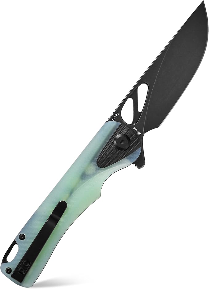 Sitivien ST165 Folding KnifeK110 Steel Blade with G10 Handle EDC Tool Knife Pocket Knife for Outdoor CampingHikingFishing(Jade)
