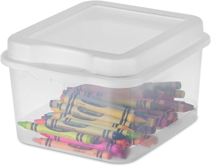 Sterilite 48-Pack Square Small FlipTop Clear Plastic Storage Box with Hinged Lid - Stackable Multipurpose Organizer for Art and Craft Supplies Accessories Photos &amp CDs Home or Office Use