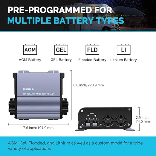 Renogy Boost 10A 36V/48V Auto DC Input MPPT Solar Charge Controller LCD Display Solar Panel Regulator fit for Sealed Flooded AGM GEL LFP USER Battery for Golf Carts and Electric Vehicles Rover 10A
