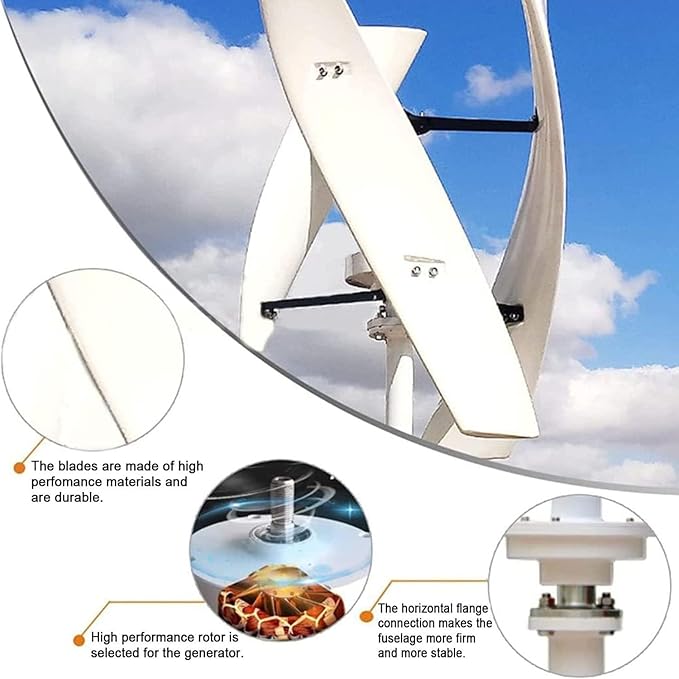 6000W Wind Turbine Kit - Low Speed 3 Blades Wind Generator with Controller for Renewable Energy Vertical Wind Power System