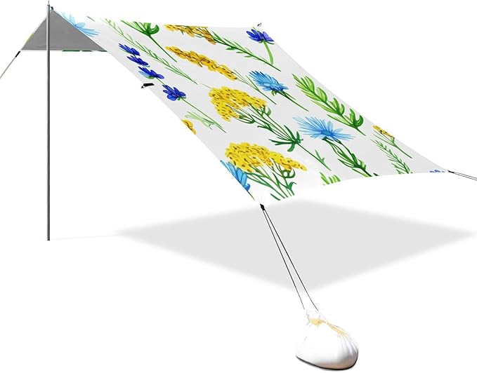 Beach Canopy with Windproof Ropes &amp Sandbags Beach Tent Sun Shade Sun Shelter for Camping Trips Fishing Backyard Fun or Picnics Botanical