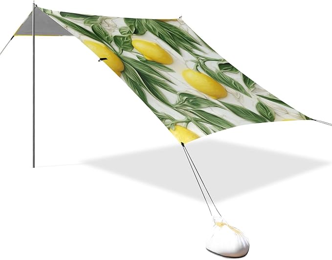 ALAZA Lemon Green Leave Marble Beach Tent Sun Shelter Portable Canopy Sunshade for Outdoor Camping Picnics Backyard Fun 10x9 ft