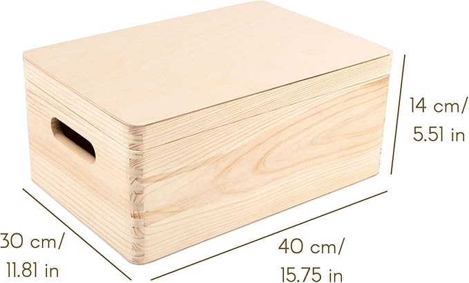 Creative Deco Large Wooden Storage Box with Hinged Lid | 11.8 x 7.87 x 5.51 in (+-0.5) | Keepsake Unfinished Plain Unpainted Gift Box with Handles for Tool Toy Kitchen | ROUGH &amp UNSANDED Wood Trun