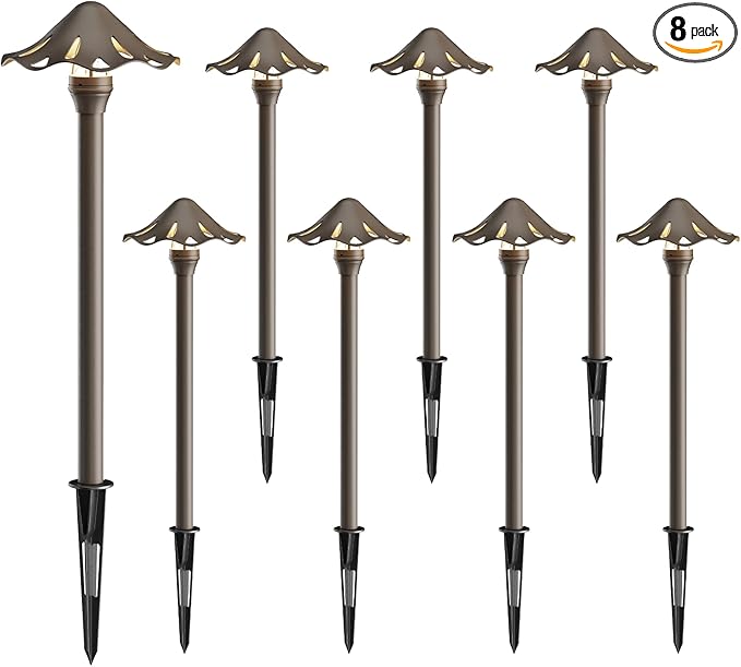 GOODSMANN Landscape Lighting 3W LED 8PK Outdoor Low Voltage Landscape Lighting 180 Lumen Hardwired Path Lights 3000K Warm White Metal 12V Bronze Electric Sidewalk Walkway Light with Cable Connectors