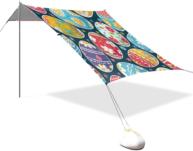 Easter Eggs with Flowers Beach Tent Sun Shelter Set UPF50+ UV Protection 10.5 x 9.19 FT Camping Shade Canopy with Sandbags Sand Anchors Carrying Bag and Others