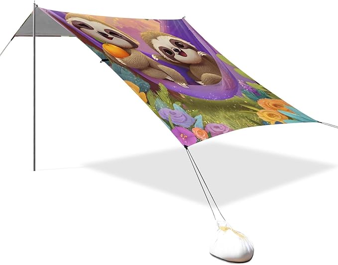 ALAZA Two Cute Sloth Hammock Beach Tent Sun Shelter Portable Canopy Sunshade for Outdoor Camping Picnics Backyard Fun 10x9 ft