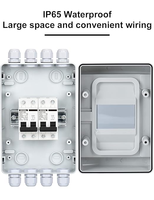 DIHOOL DC Circuit Breaker Box Cover 40 Amp Electrical Power Distribution Box 2 in 2 Out PV Solar Disconnect Switch