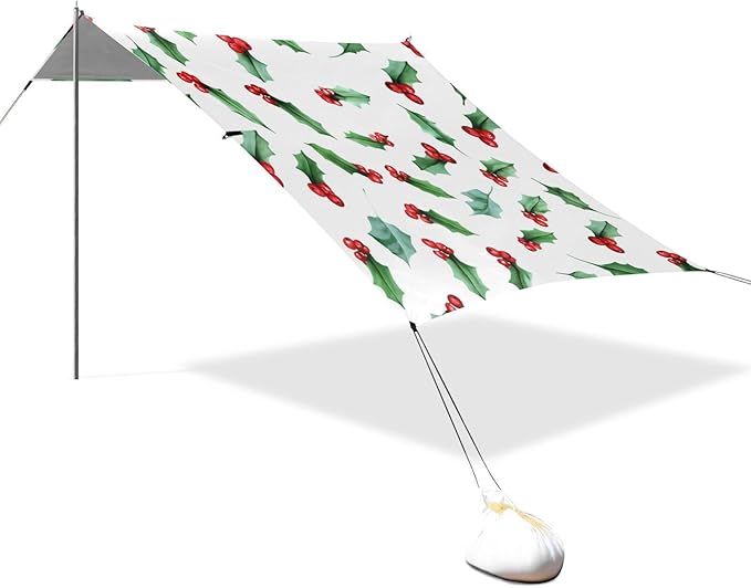 xigua Fruit Beach Tent Sun Shelter with Carrying Bag - Silver Coated Oxford Fabric Beach Canopy for Beach Camping Fishing - Includes Windproof Ropes Sandbags &amp Stakes