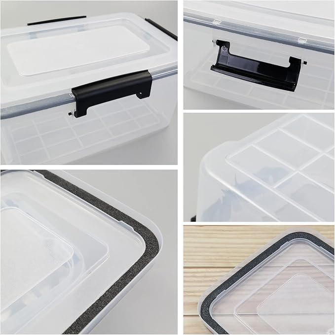 Morcte 6-Pack Clear Storage Box with Gasket Seal Lid 12 Quart Plastic Gasket Box with Tight Latch and Seal Stackable Nestable Tote Tub