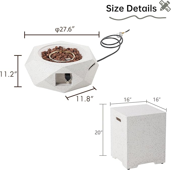 HOMPUS Hexagon Fire Pit Table Outdoor Propane Fire Pit Table w Free Lava Rocks &amp Rain Cover Terrazzo Colorful Fire Pit w Tank Cover Table for Patio Outside