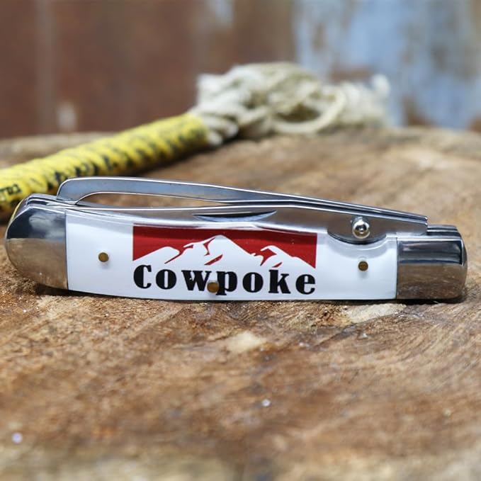 WHISKEY BENT HAT CO. Trapper Folding Pocket Knife with Hoofpick 4.125 Closed Length 440C Stainless Steel Blades (Cowpoke)