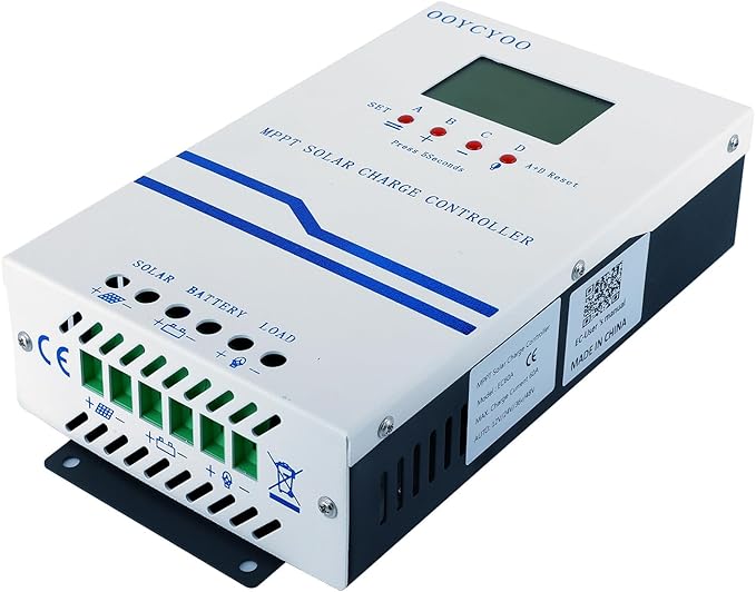 MC60A OOYCYOO MPPT Solar Charge Controller 60 amp 12V 24V 36V 48V Auto 60A Solar Panel Charge Regulator Max 160V Input with LCD Display for Lead-Acid Sealed Gel AGM Flooded Lithium Battery