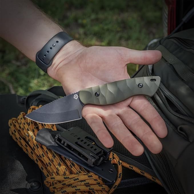 GRITR Scout Fixed Drop Point Blade Full Tang Knife with Ambidextrous Kydex Belt Sheath for Outdoor Camping Hiking Hunting Fishing Survival | EDC Tactical Gear for Men &amp Women