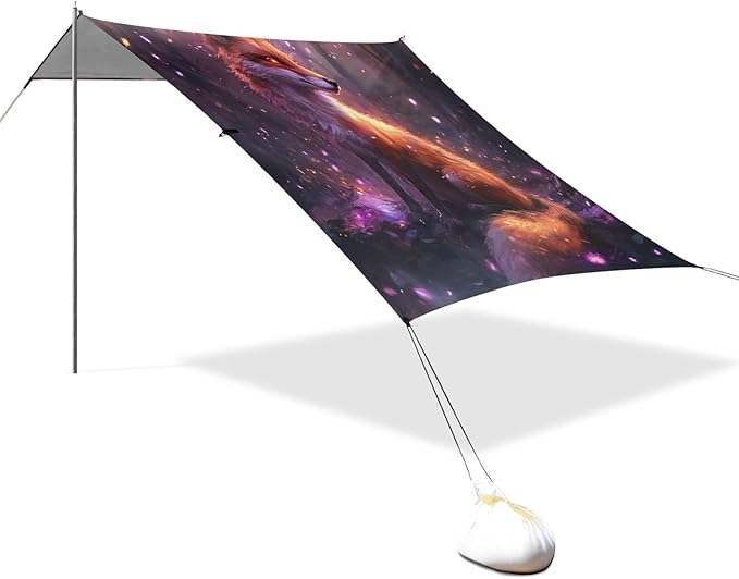ALAZA Magic Fox Beach Tent Sun Shelter UPF50+ Protection Beach Shade Canopy w/ 4 Sandbags for Outdoor Camping Fishing Backyard Fun Picnic 10x9 ft