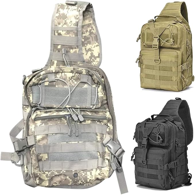 Tactical Chest Bag Military Shoulder Bag Large Capacity Crossbody Bag Sling Backpack for Travel Hiking Camping (As Shown)