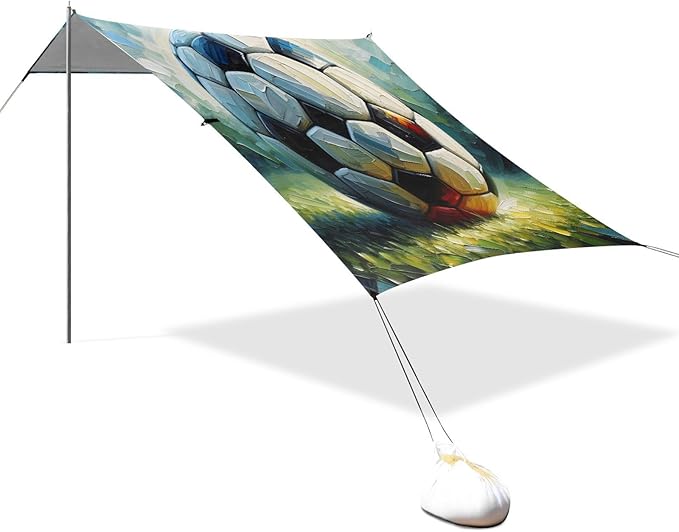 ALAZA Soccer Football Painting Beach Tent Sun Shelter UPF50+ Protection Beach Shade Canopy w/ 4 Sandbags for Outdoor Camping Fishing Backyard Fun Picnic 10x9 ft
