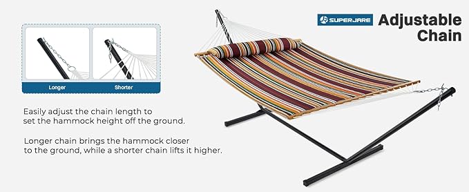 SUPERJARE Hammock with Stand 2 Person Quilted Outdoor Hammock Detachable Pillow &amp Bamboo Spreaders Portable Hammock with Carrying Bag Heavy Duty Stand Perfect for Outside Patio Maple-Leaf R