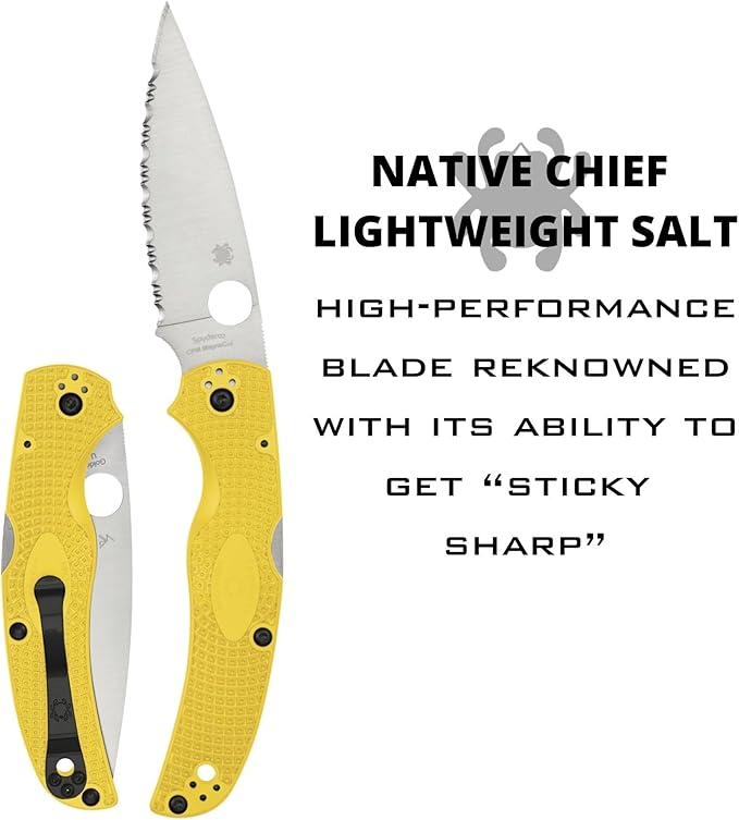 Spyderco Native Chief Lightweight Salt Folding Pocket Knife with 4 CPM MagnaCut Steel Blade and FRN Handle - EDC Knife for Men and Women Perfect for Hunting Tactical - SpyderEdge - C244SYL