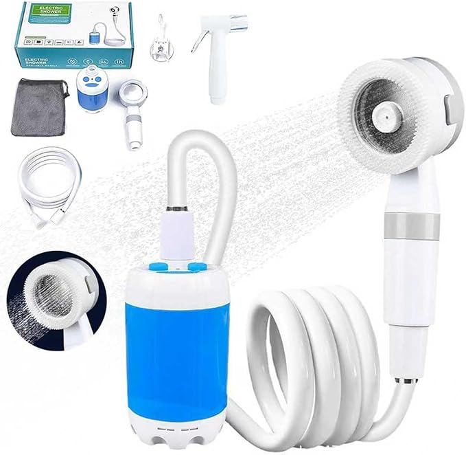 Portable Camping Shower Pump Kit USB Rechargeable 2 Modes Multifunctional Bracket Storage Bag for House Hiking Beach Outdoor