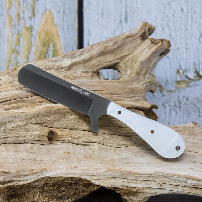 WHISKEY BENT HAT CO. Bullcutter 2 Fixed Blade Knife 440C Stainless Steel 3 Blade w/Leather Sheath (Pearl Snap)