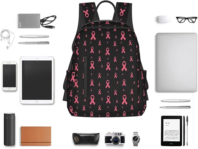 Travel Laptop Backpack Business Breast cancer awareness ribbons black College Computer Bag Gift for Men &amp Women