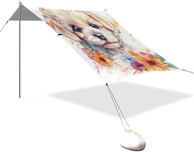 ALAZA Watercolor Puppy and Flower Beach Tent Sun Shelter Portable Canopy Sunshade for Outdoor Camping Picnics Backyard Fun 10x9 ft