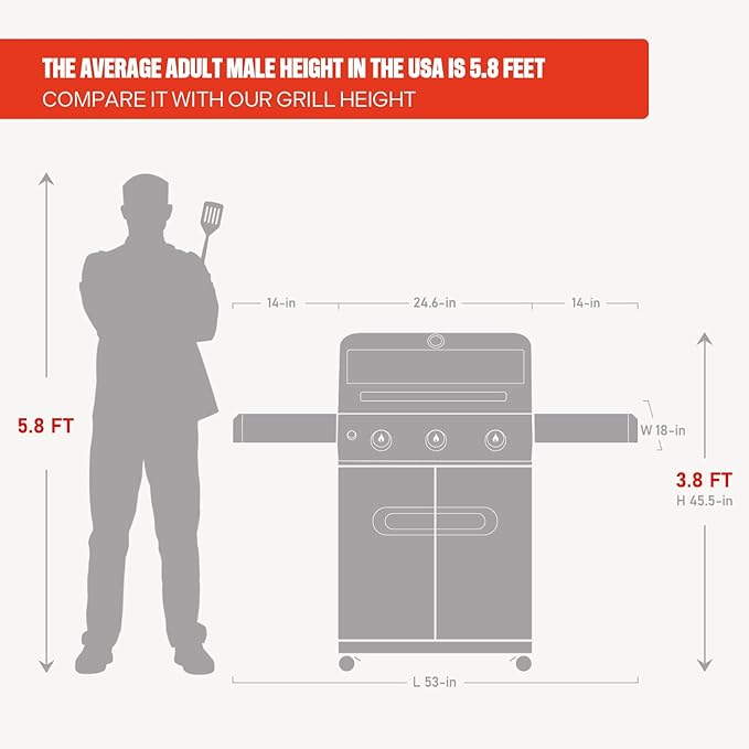 Monument Grills Outdoor Barbecue Stainless Steel 3 Burner Propane Gas Grill 48000 BTU Patio Garden Grill with Side Burner and Knob Controls Mesa325 with BBQ Cover