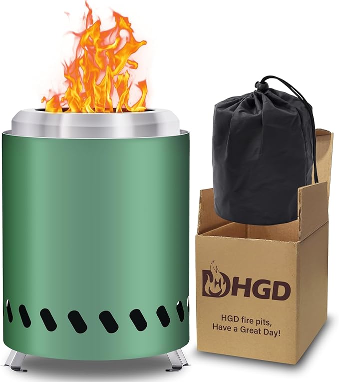 HGD 8.0 x 5.5 Inch Smokeless Firepit Stainless Steel Fire Pits Smokeless Fire Pit for Outside with Carry Bag for Camping Backyard Patio Garden Picnic Green
