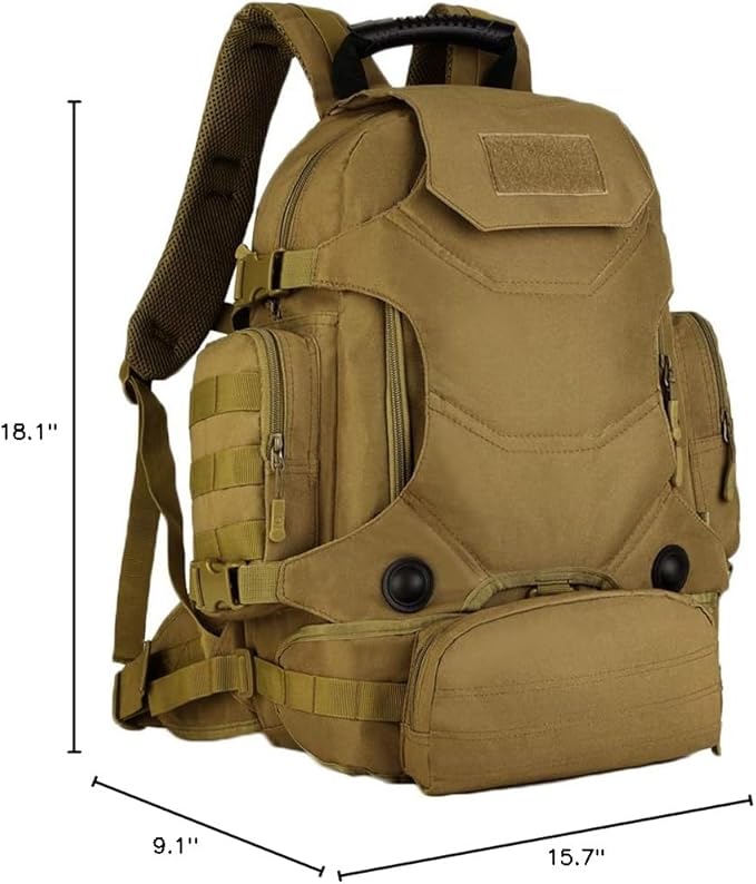 UNISTRENGH 40L Waterproof Tactical Military MOLLE Assault Backpack Pack 3 Way Modular Attachments Large Bag Rucksack with Patch Sport Outdoor Gear For Hunting Cycling Camping Trekking Coyote Brown