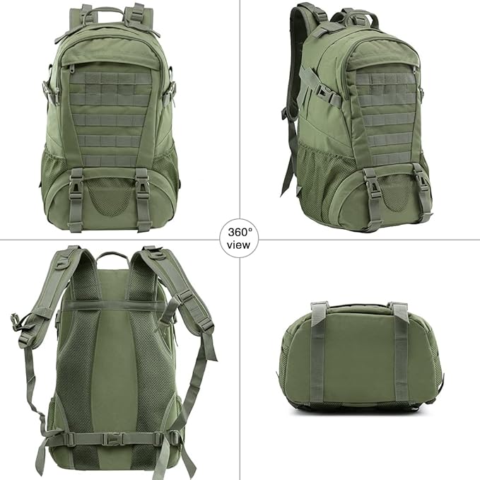 LIMHOO Tactical Backpack for Men Military Molle Bag Hiking Day Pack 27L Army Waterproof EDC Rucksack with USA Flag Patch (Army Green)
