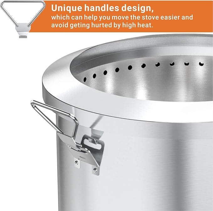 Onlyfire 24 Inch Outdoor Smokeless Fire Pit Stainless Steel Fire Bowl Portable Wood Burning Stove with Detachable Handles for Backyard Camping