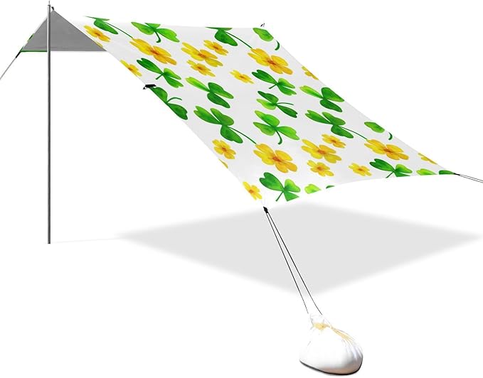 Beach Canopy with Windproof Ropes &amp Sandbags Beach Tent Sun Shade Sun Shelter for Camping Trips Fishing Backyard Fun or Picnics Flower