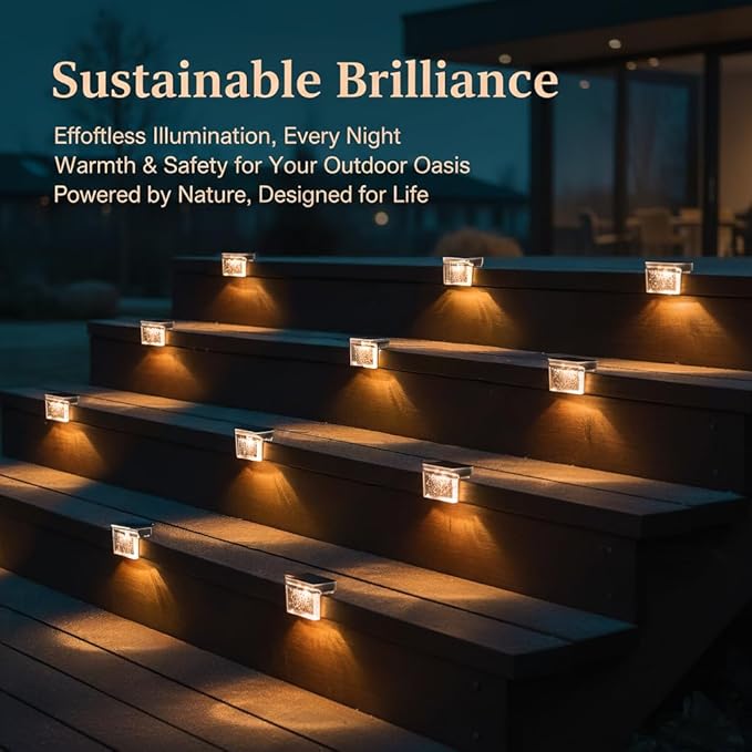 TIJNN Solar Deck Lights Outdoor Waterproof (6 Pack) – LED Solar Fence Lighting for Steps Stairs Railing Patio &amp Backyard – Wireless Auto Dusk to Dawn Warm White Decor