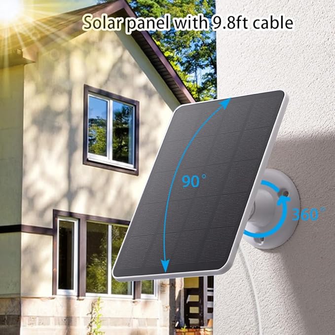 2 Pack Solar Panel Compatible with WYZE Battery Cam Pro EufyCam 2C/2C Pro 4W 5V Solar Panel with 10ft Micro USB Charging Cable for Outdoor Battery Camera Tpye C Adapter Adjustable Wall Mount