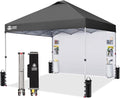 CROWN SHADES Canopy Tent 10x10 Pop Up Canopy Outdoor Shade with Pockets Sidewall Easy Up Sun Shelter with One Person Set Up Center Lock Portable Instant Camping Beach Canopies Tents Grid Grey