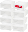 IRIS USA 22 Qt Under Bed Storage Drawer Stackable Plastic Organizer Bin Smooth-Glide Sliding Drawer 8 Pack White