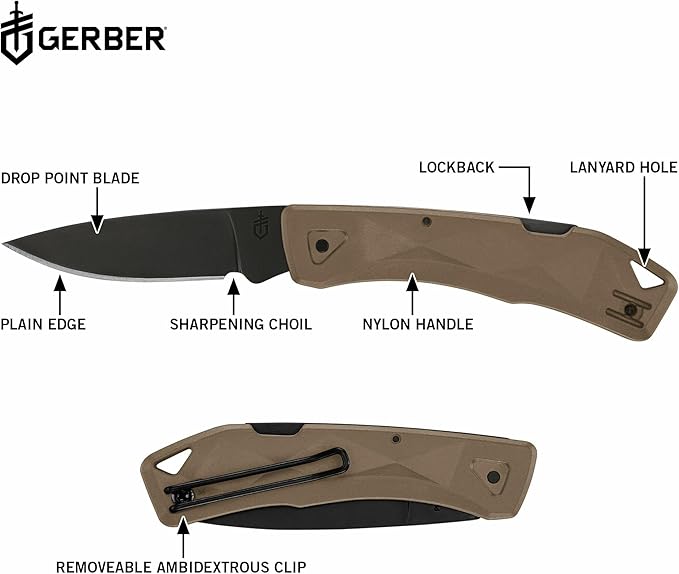 Gerber Gear LST Ultra - Lightweight EDC Knife - Survival Tactical Tool for Hiking Camping &amp Outdoor - Compact Folding Pocket Knife - Stainless Steel Blade - Made in USA - Coyote Brown