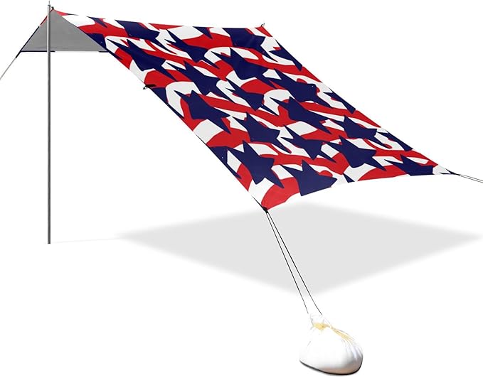 xigua Star Beach Tent Sun Shelter with Carrying Bag - Silver Coated Oxford Fabric Beach Canopy for Beach Camping Fishing - Includes Windproof Ropes Sandbags &amp Stakes