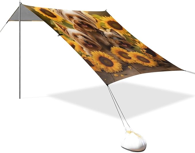 ALAZA Cute Dogs Family with Sunflowers Beach Tent Sun Shelter Portable Canopy Sunshade for Outdoor Camping Picnics Backyard Fun 10x9 ft