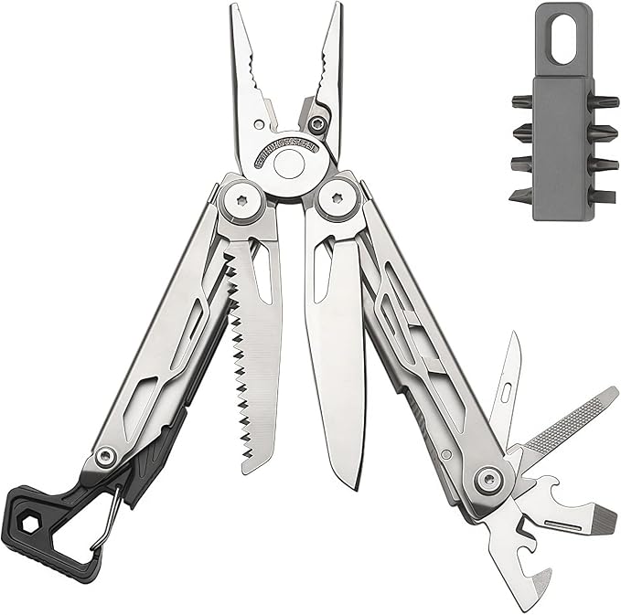 Multitool 25-in-1 Full-Size Lightweight EDC Camping Knives &amp Tools Multi-Purpose Pliers Folding Knife Outdoor Survival Gear Men Gift Ideas Gifts for Hunters Men who have Everything (Silver