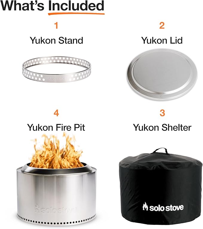 Solo Stove Yukon Amazon Exclusive Bundle | Smokeless Fire Pit with Stand Lid &amp Shelter | Wood Burning Stainless Steel Campfire Pit with Ash Pan | Ideal for 6+ People | 27in Dia 19in H 59lbs
