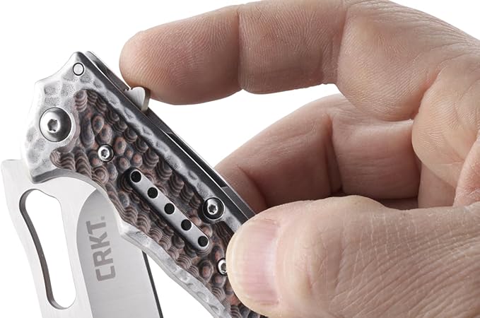 CRKT Fossil Folding Pocket Knife: Stainless Steel Plain Edge EDC Folder with Frame Lock Everyday Carry Folded Knife with Satin Blade Finish 5470 Silver brown grey