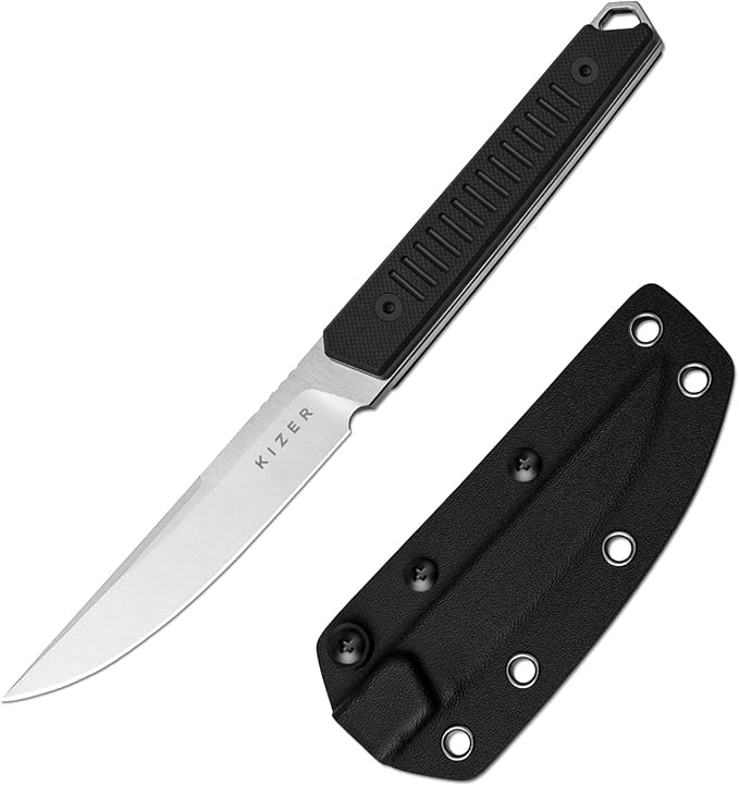 Kizer Kwaiken Fixed Blade Knife 3.94 Nitro-V Blade Hunting EDC Knife with Black G10 Handle Survival Knife with Adjustable Sheath for Hiking Camping Outdoor Knives 1066A4
