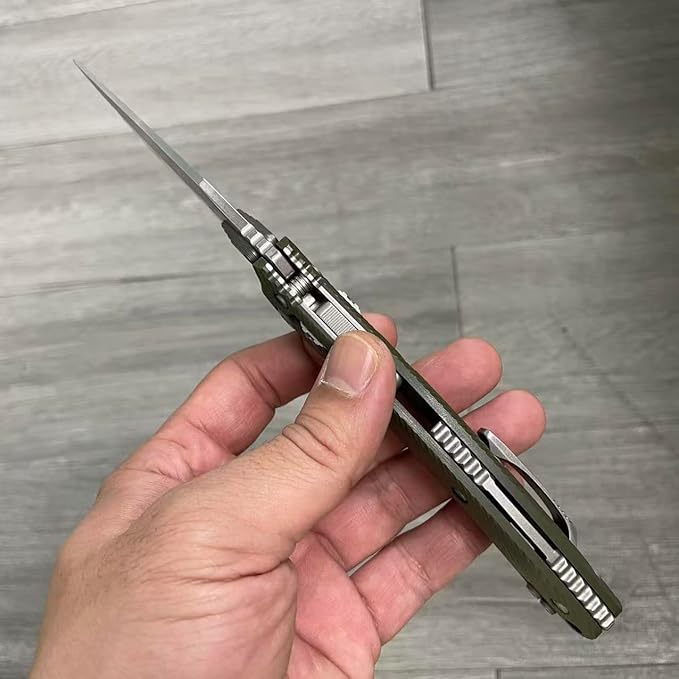 Outdoor Folding Pocket Knife with 3.9 M390 Stonewashed Blade OD-Green G10 Handle Crossbar-Lock Mechanism for Camping Hiking Survival EDC