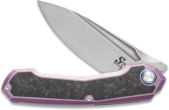 Sitivien ST999 Folding KnifeS35VN Steel Blade with Titanium and Carbon Fiber Handle Frame LockEDC Knife with pocket clip for Outdoor Camping Survival Hiking(Pink)