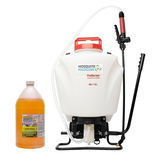 Mosquito Magician 1 Gallon Liquid Concentrate with a 15L Pump Up Backpack Sprayer - User-Friendly - Ideal for Yards Lawns Patios - Kills Mosquitoes Fleas Fire Ants - with 6 Natural Essential Oils