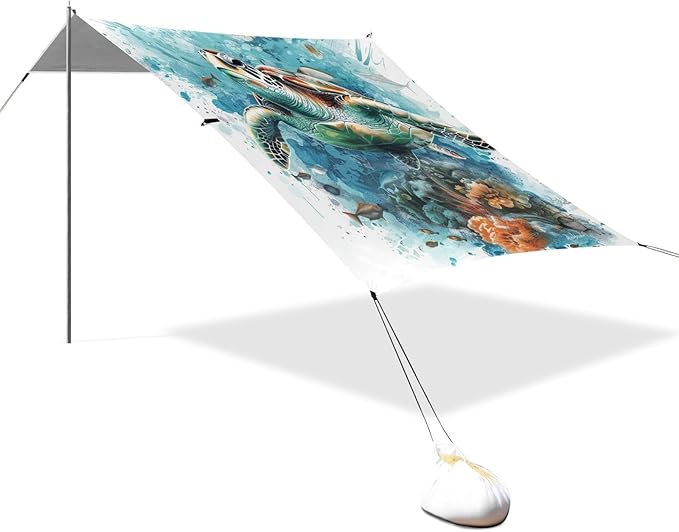 ALAZA Sea Turtle Fish Ocean Beach Tent Sun Shelter Portable Canopy Sunshade for Outdoor Camping Picnics Backyard Fun 10x9 ft